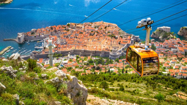 cable car climbing up the srdj hill in dubrovnik