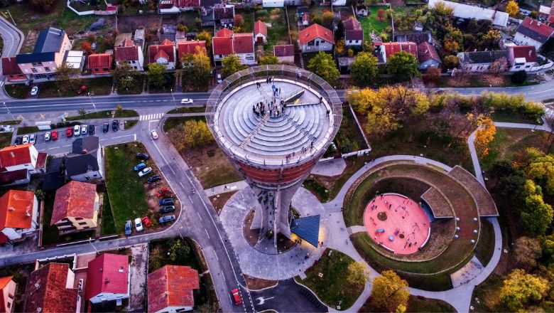 water tower in Vukovar from air